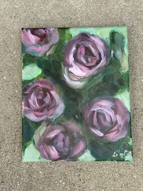 OOAK Original Acrylic Floral Wall Art Canvas Painting Signed Unframed 8X10 in